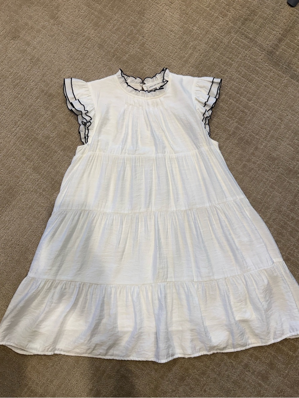 English Factory White Ruffle Tiered Dress with Contrast Trim